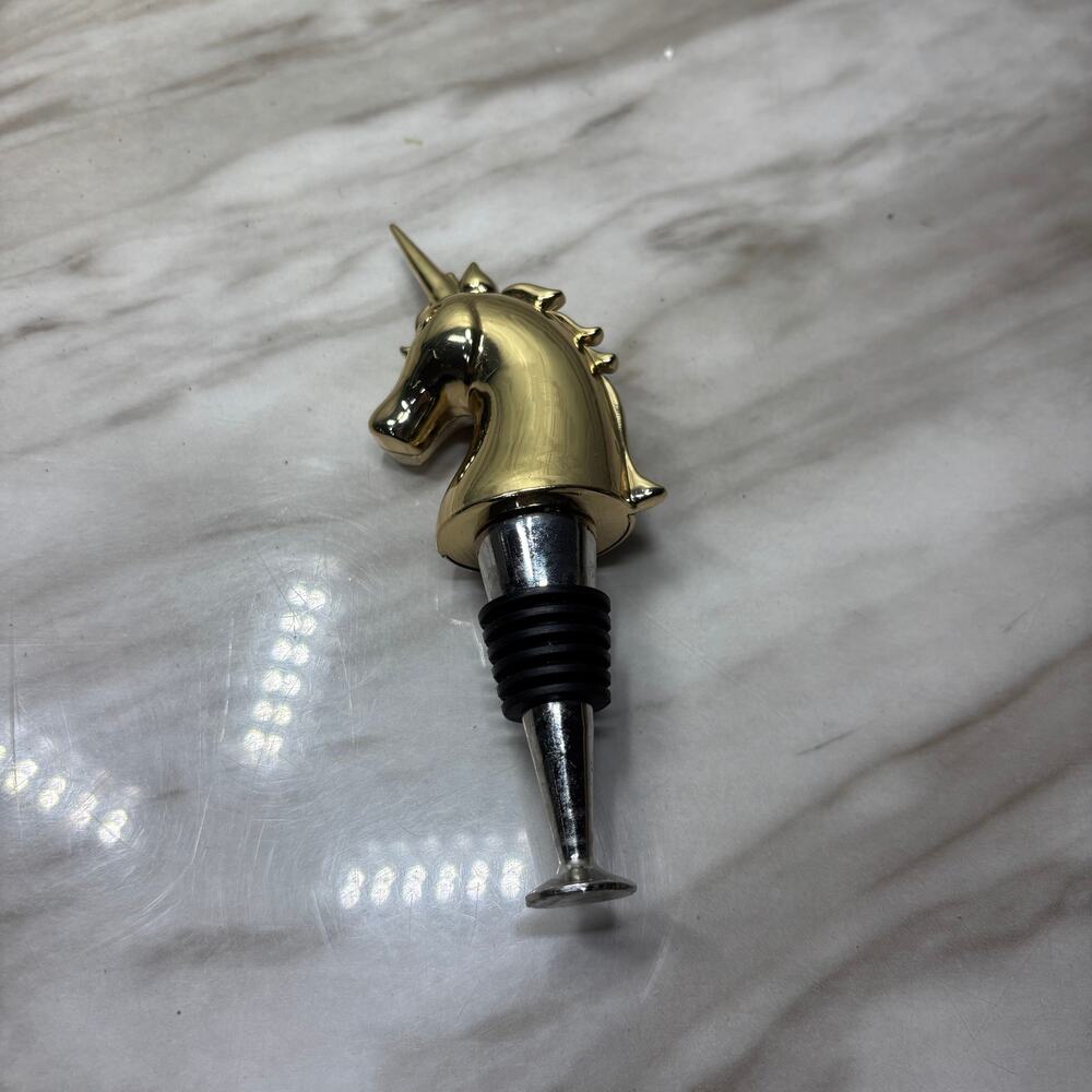 Gold Tone Unicorn Head Metal Bottle Stopper